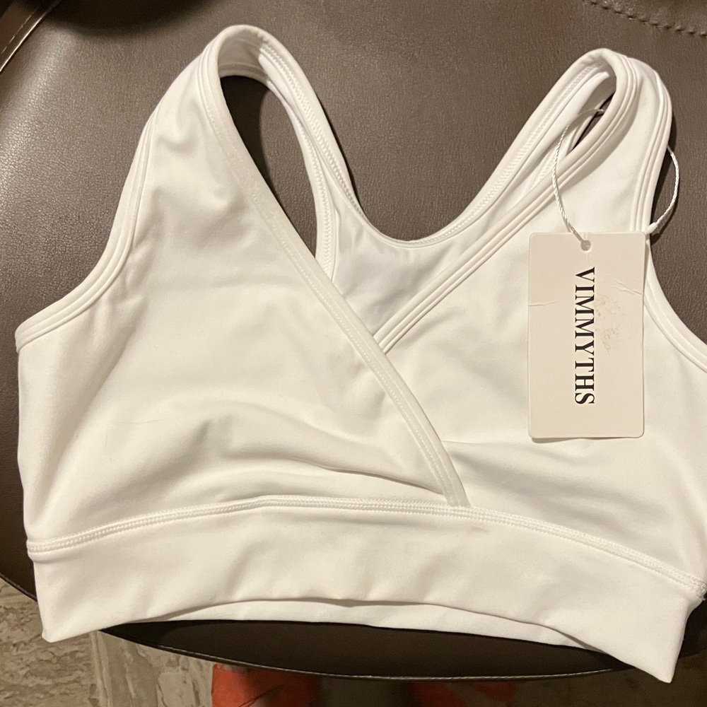 Myths White Cross-Front Sports Bra
